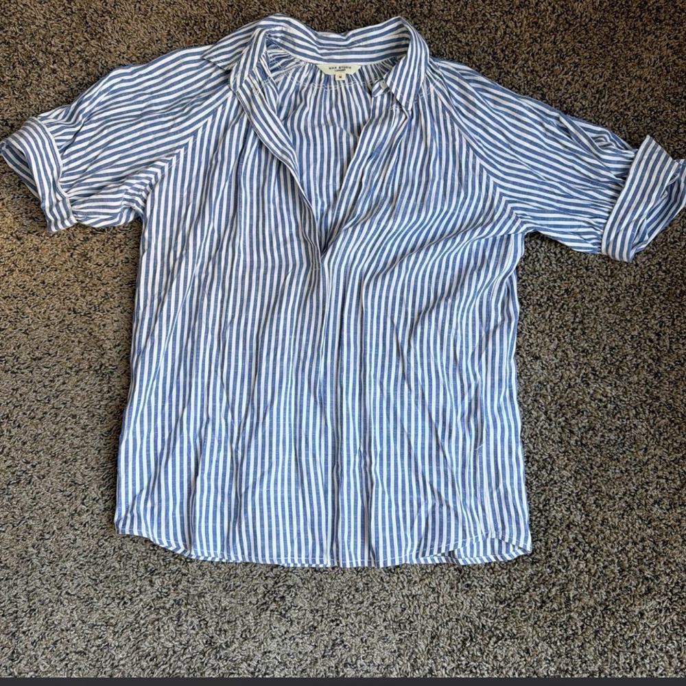Max Studio Blue and White Striped Blouse